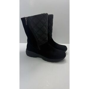LANDS' END Black Suede All Weather Quilted Winter Boots Zip  Women's Sz 7.5 B